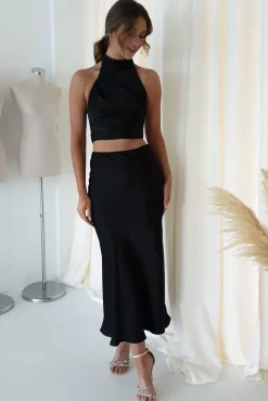 Imogen Satin Maxi Skirt | Black