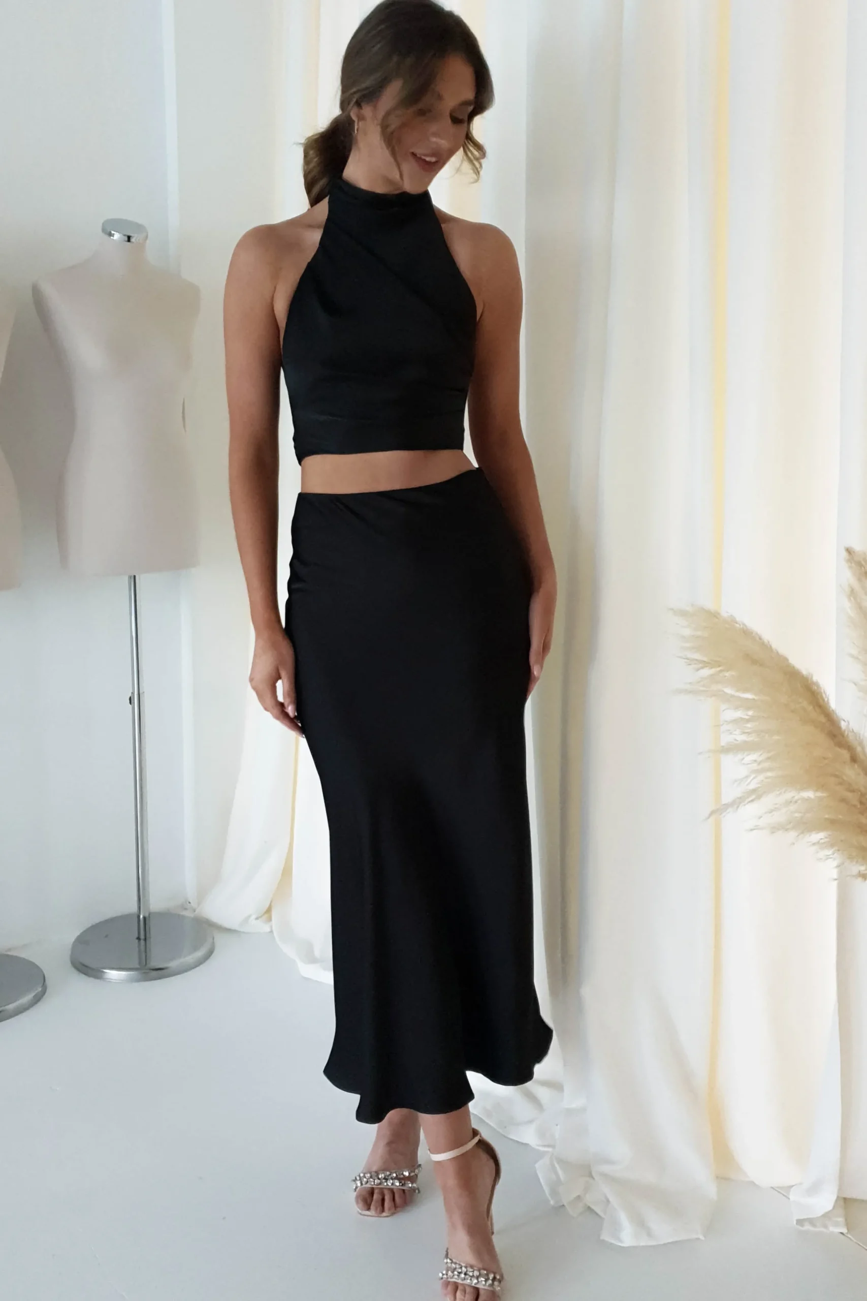 Imogen Satin Maxi Skirt | Black