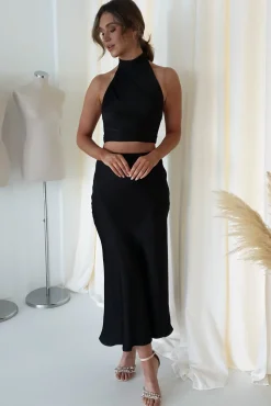 Imogen Satin Maxi Skirt | Black