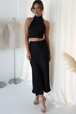 Imogen Satin Maxi Skirt | Black