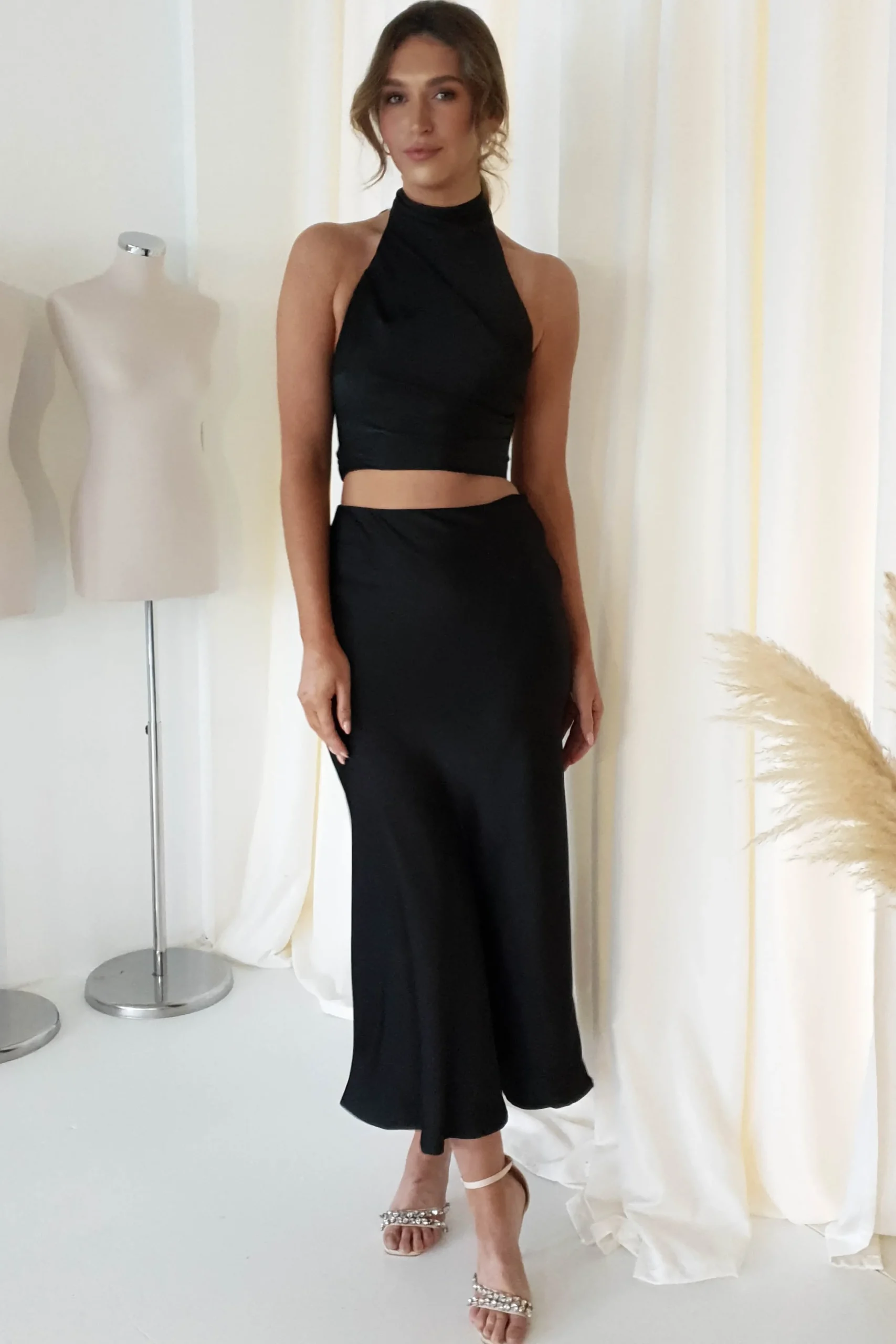 Imogen Satin Maxi Skirt | Black