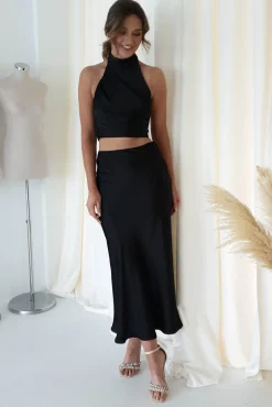 Imogen Satin Maxi Skirt | Black