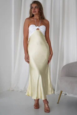 Isla Halterneck Maxi Dress | Yellow/White