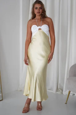 Isla Halterneck Maxi Dress | Yellow/White