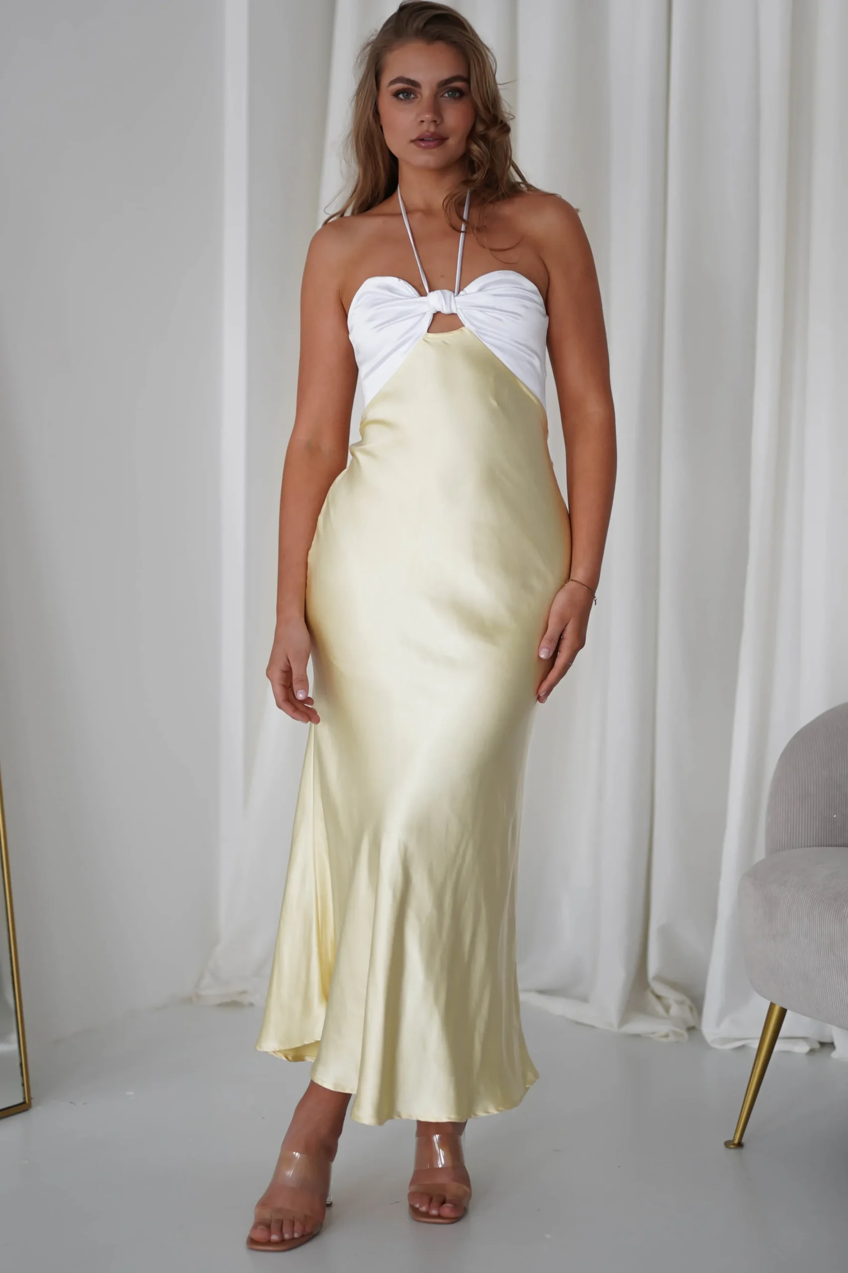 Isla Halterneck Maxi Dress | Yellow/White
