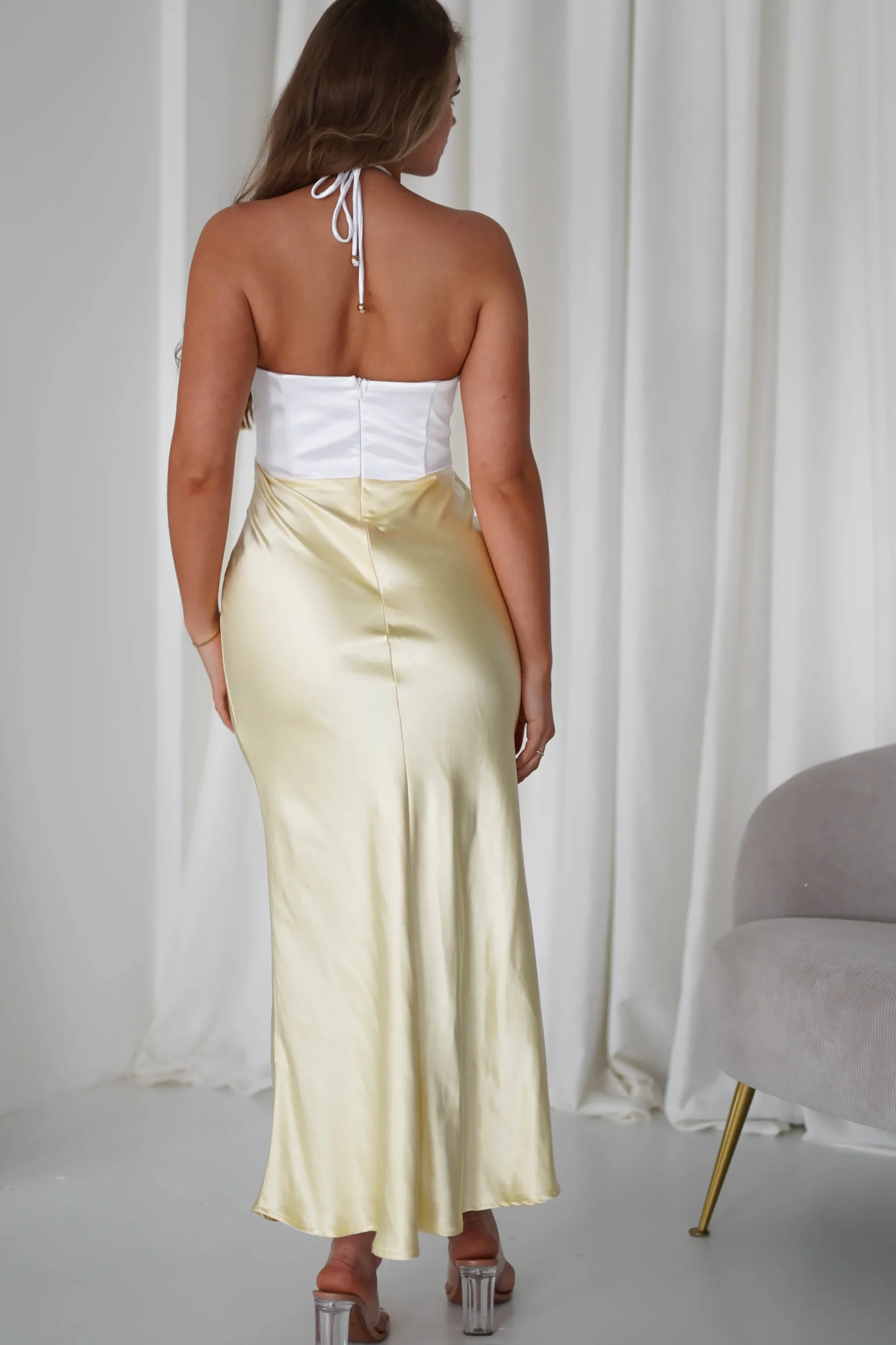 Isla Halterneck Maxi Dress | Yellow/White