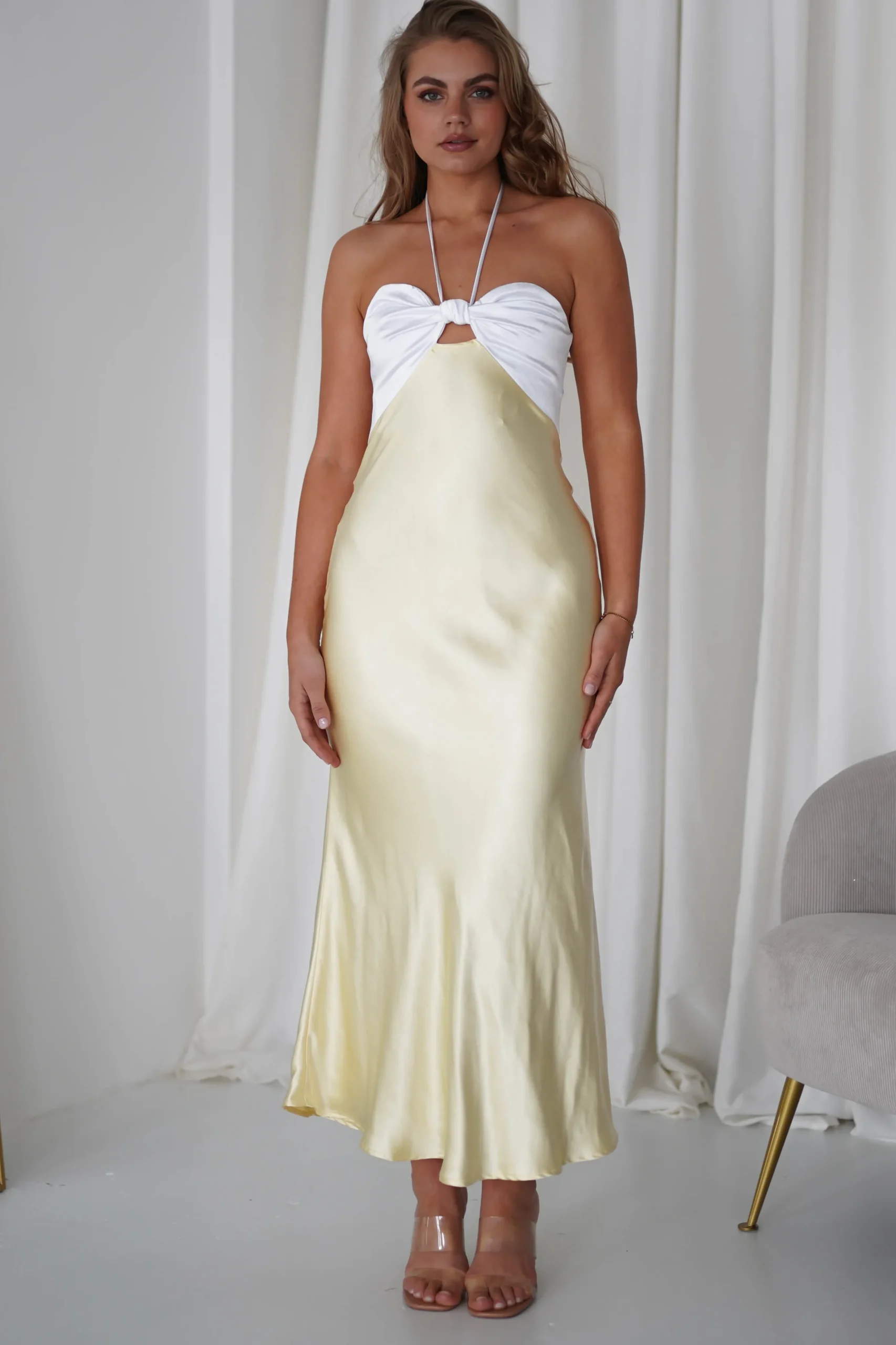 Isla Halterneck Maxi Dress | Yellow/White