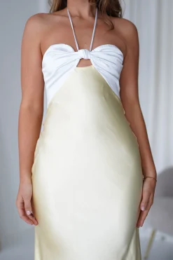Isla Halterneck Maxi Dress | Yellow/White