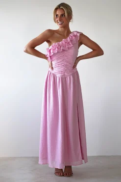 Jamie Ruffle One Shoulder Midaxi | Pink