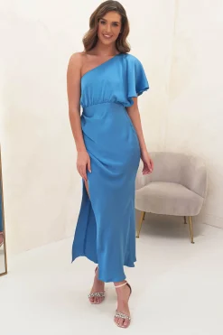 Jenna Soft Satin One Shoulder Maxi | Blue