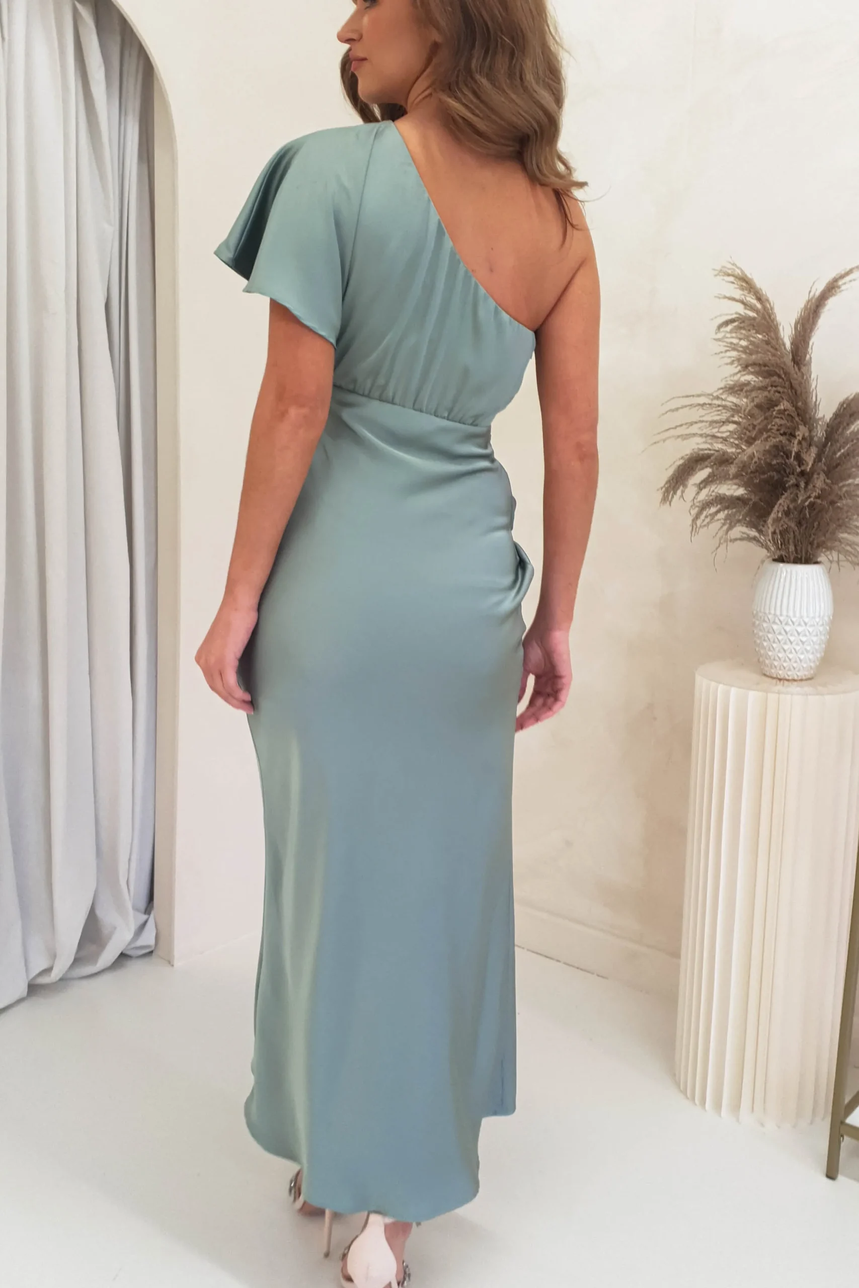 Jenna Soft Satin One Shoulder Maxi | Olive