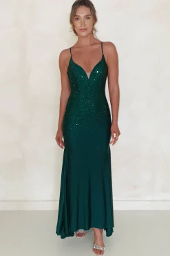 Jennifer Diamante Bodycon Gown | Dark Green