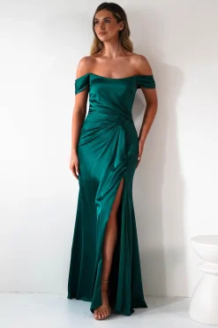 Jessi Soft Saton Maxi Gown | Emerald Green