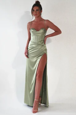 Julianne Corset Satin Gown | Sage