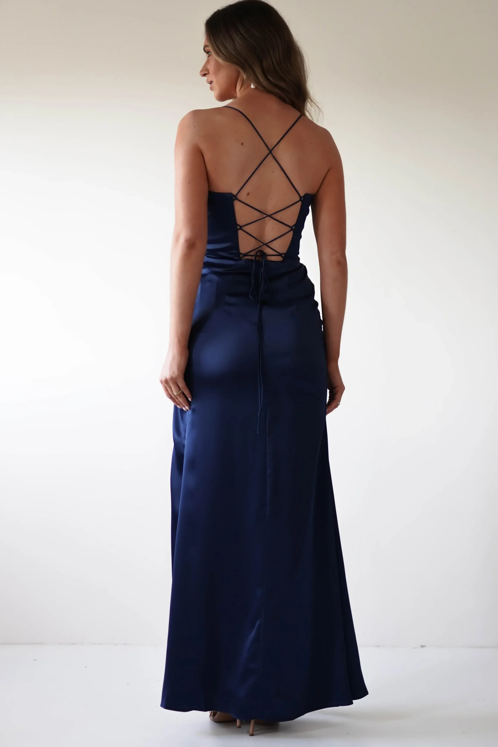 Julianne Corset Satin Gown | Navy