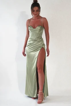 Julianne Corset Satin Gown | Sage