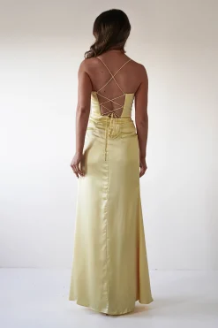 Julianne Corset Satin Gown | Yellow