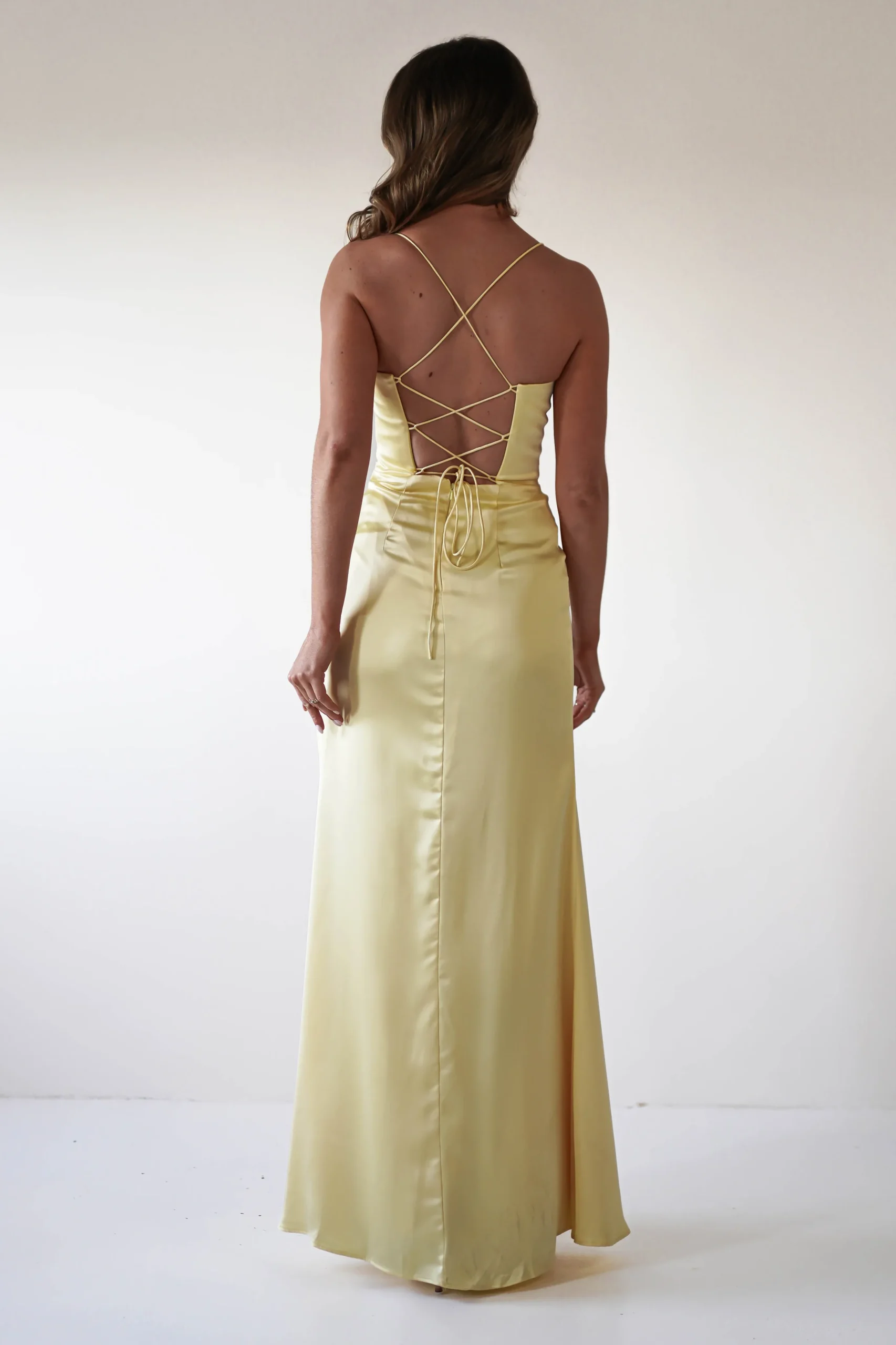 Julianne Corset Satin Gown | Yellow