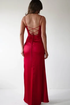 Julianne Corset Satin Gown | Red
