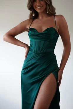 Julianne Corset Satin Gown | Emerald Green