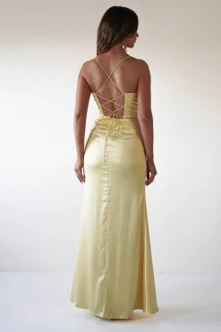Julianne Corset Satin Gown | Yellow
