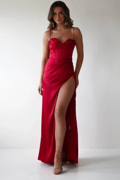 Julianne Corset Satin Gown | Red