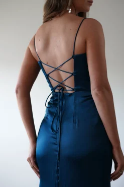 Julianne Corset Satin Gown | French Navy