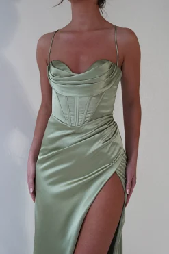 Julianne Corset Satin Gown | Sage