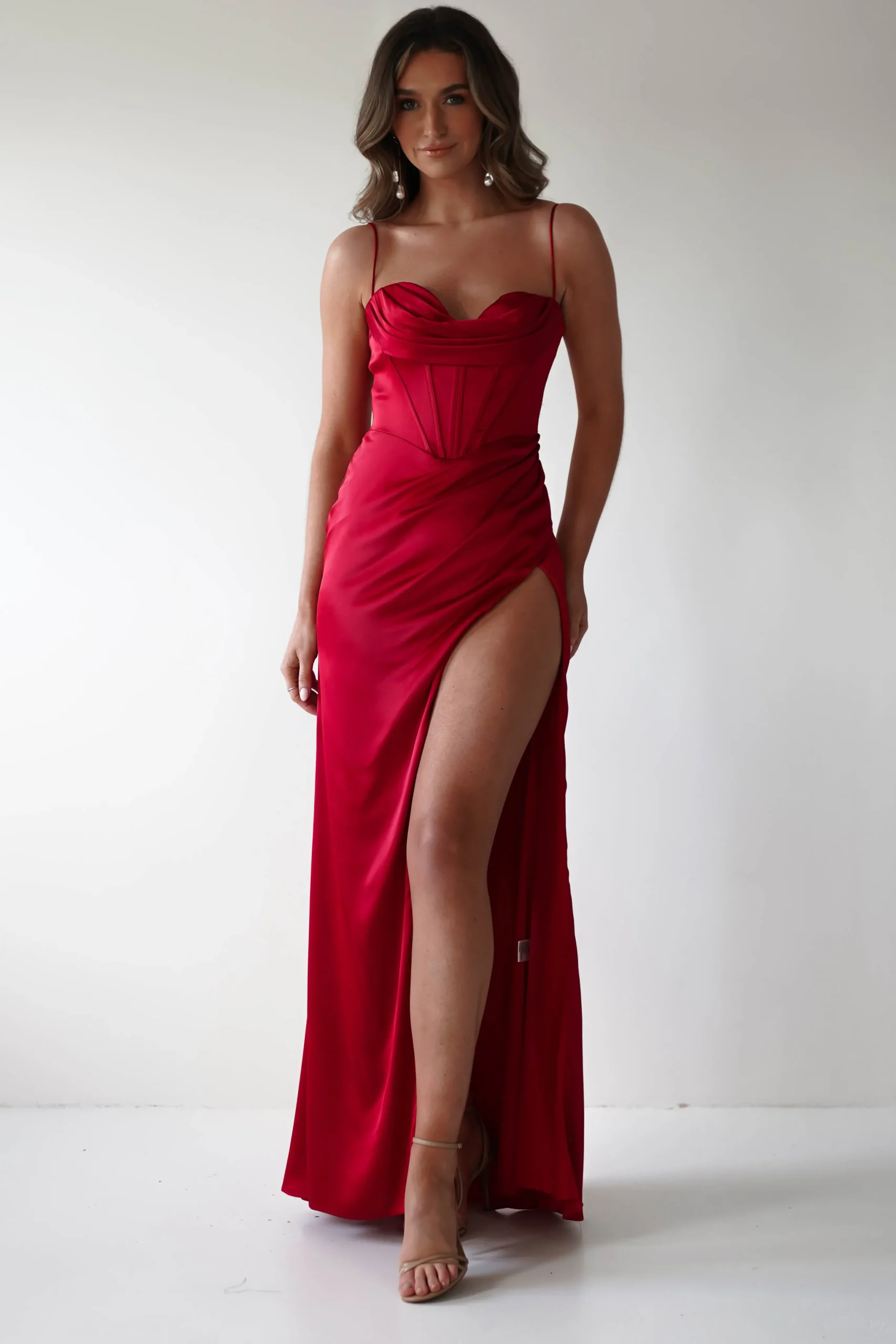 Julianne Corset Satin Gown | Red