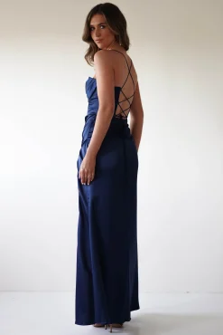 Julianne Corset Satin Gown | Navy