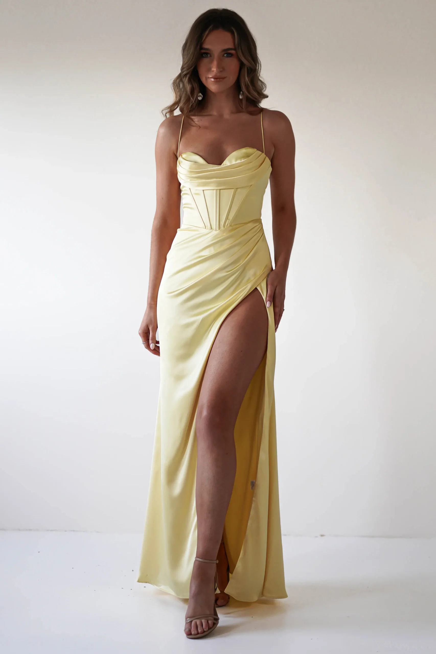 Julianne Corset Satin Gown | Yellow