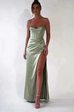Julianne Corset Satin Gown | Sage
