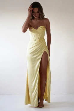 Julianne Corset Satin Gown | Yellow