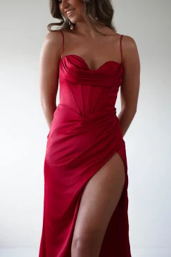 Julianne Corset Satin Gown | Red