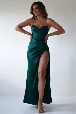 Julianne Corset Satin Gown | Emerald Green