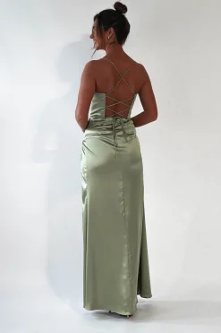 Julianne Corset Satin Gown | Sage
