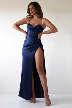 Julianne Corset Satin Gown | Navy