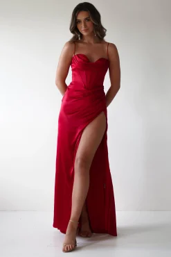 Julianne Corset Satin Gown | Red
