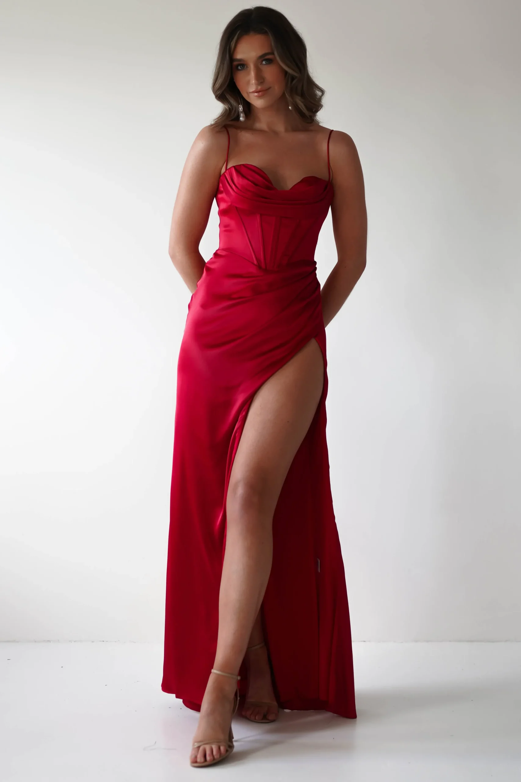 Julianne Corset Satin Gown | Red