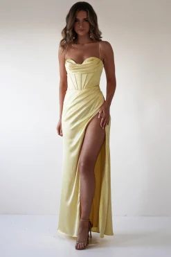 Julianne Corset Satin Gown | Yellow