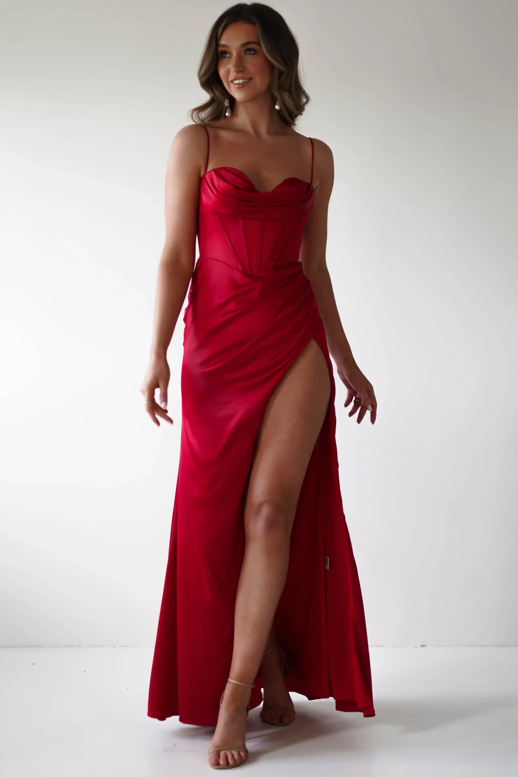 Julianne Corset Satin Gown | Red