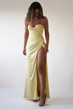 Julianne Corset Satin Gown | Yellow