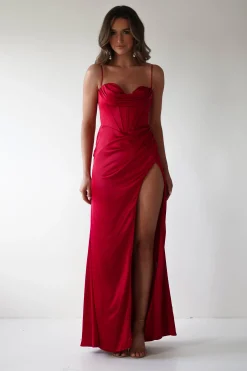Julianne Corset Satin Gown | Red