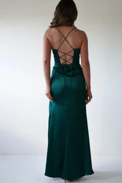 Julianne Corset Satin Gown | Emerald Green