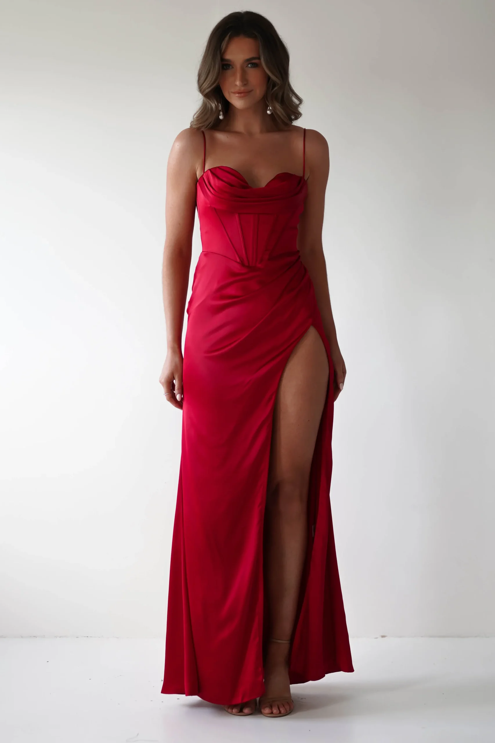 Julianne Corset Satin Gown | Red