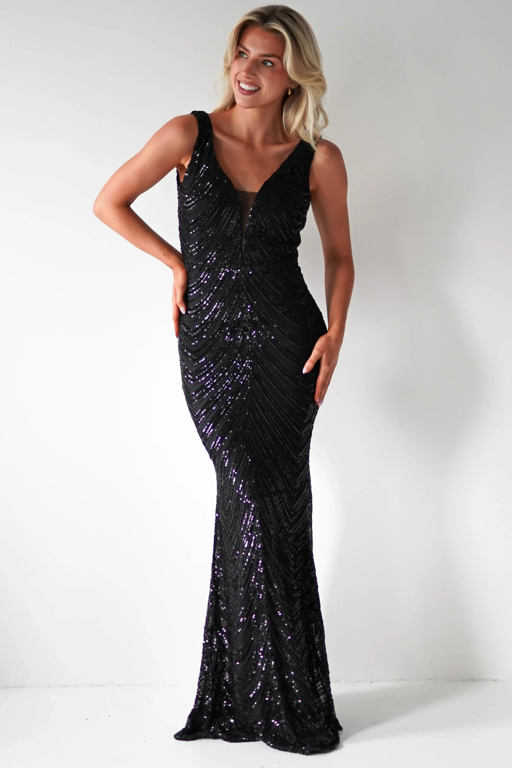 Julietta Sequin Bodycon Maxi Dress | Black