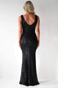 Julietta Sequin Bodycon Maxi Dress | Black