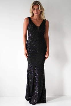 Julietta Sequin Bodycon Maxi Dress | Black