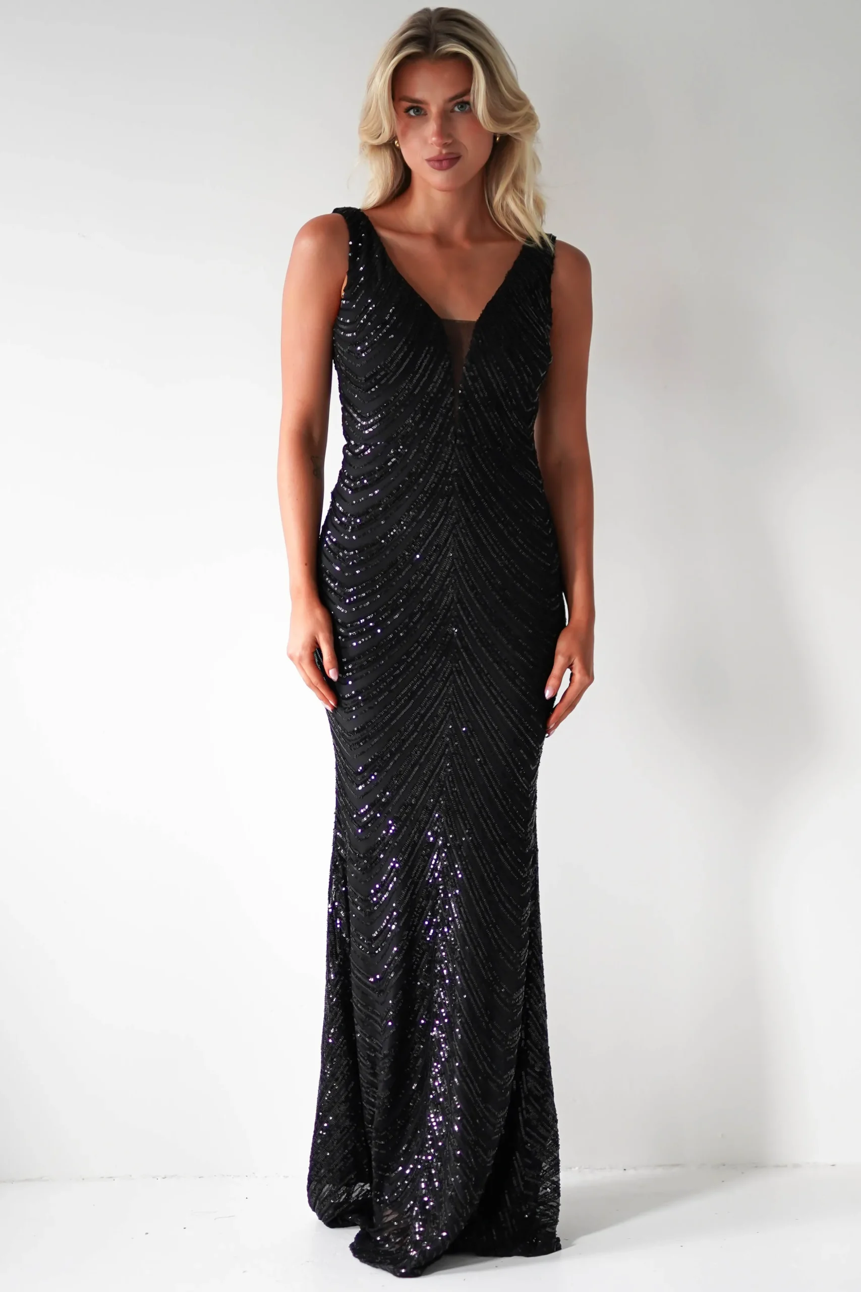 Julietta Sequin Bodycon Maxi Dress | Black
