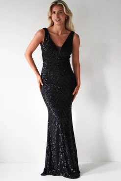 Julietta Sequin Bodycon Maxi Dress | Black